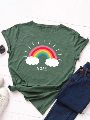 Kvinder Rainbow Letter Print O-hals Kortærmede Casual T-shirts