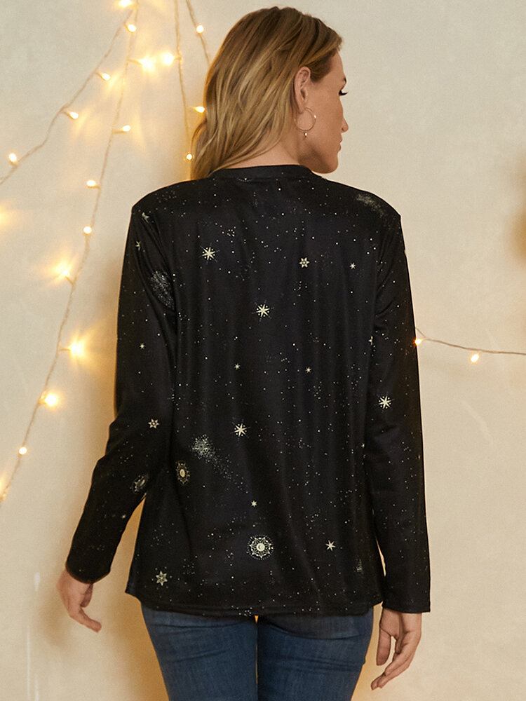 Kvinder Scorpio Print Stars Moon O-hals Langærmet Casual T-shirt