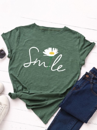 Kvinder Smile Daisy Print Multicolor O-hals Kortærmet Casual T-shirt