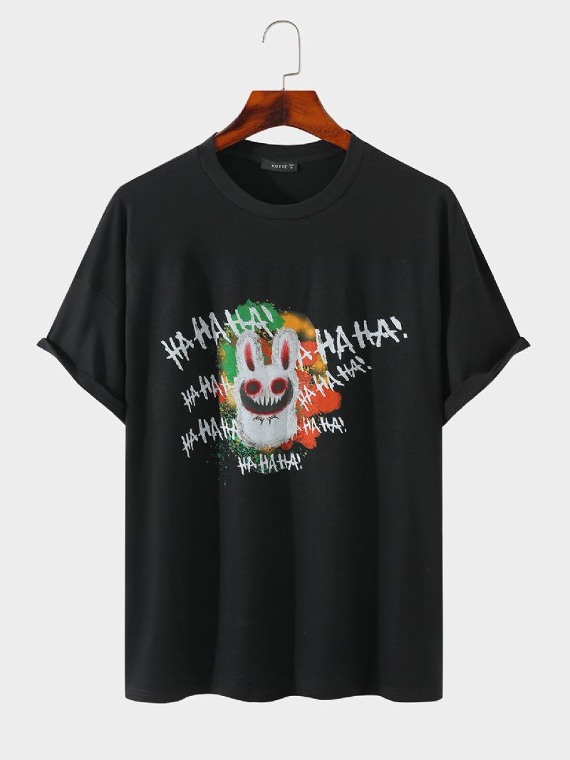 Mænd 100% Bomuld Almindeligt Brevtryk Påskeharer Graffiti Åndbar T-shirt