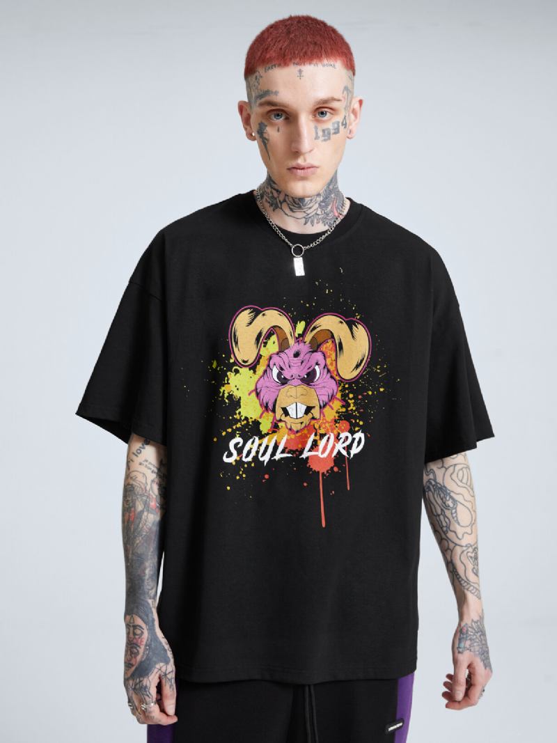 Mænd 100% Bomuld Flerfarvet Påskeharetryk Blød Åndbar T-shirt