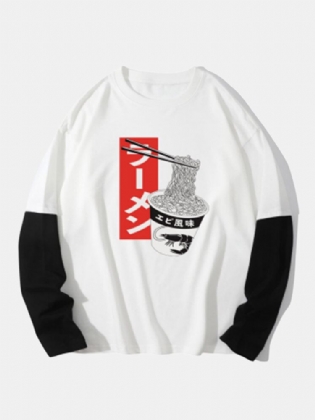 Mænd 100% Bomuld Japanske Nudler Print 2 I 1 Langærmede T-shirts