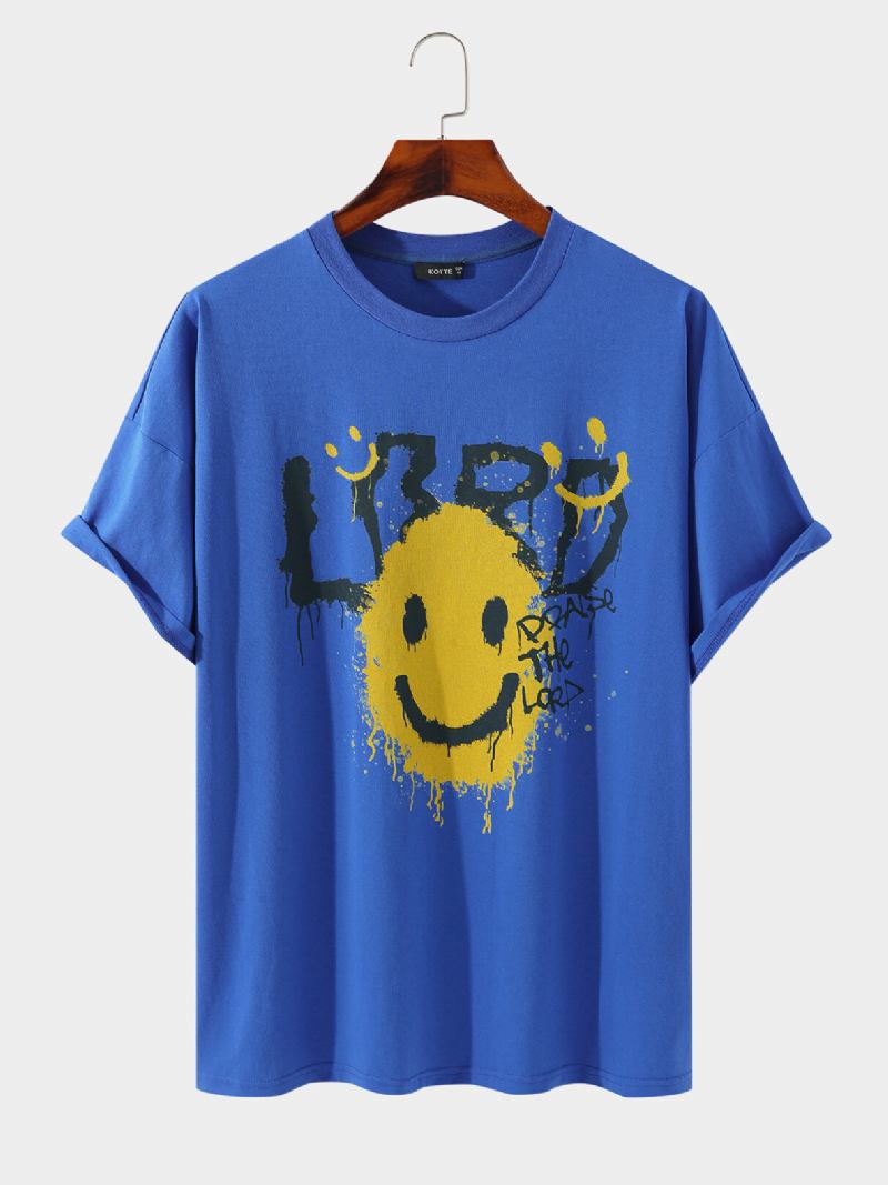 Mænd 100% Bomuld Påskeæg Smile Print Letter Åndbar T-shirt