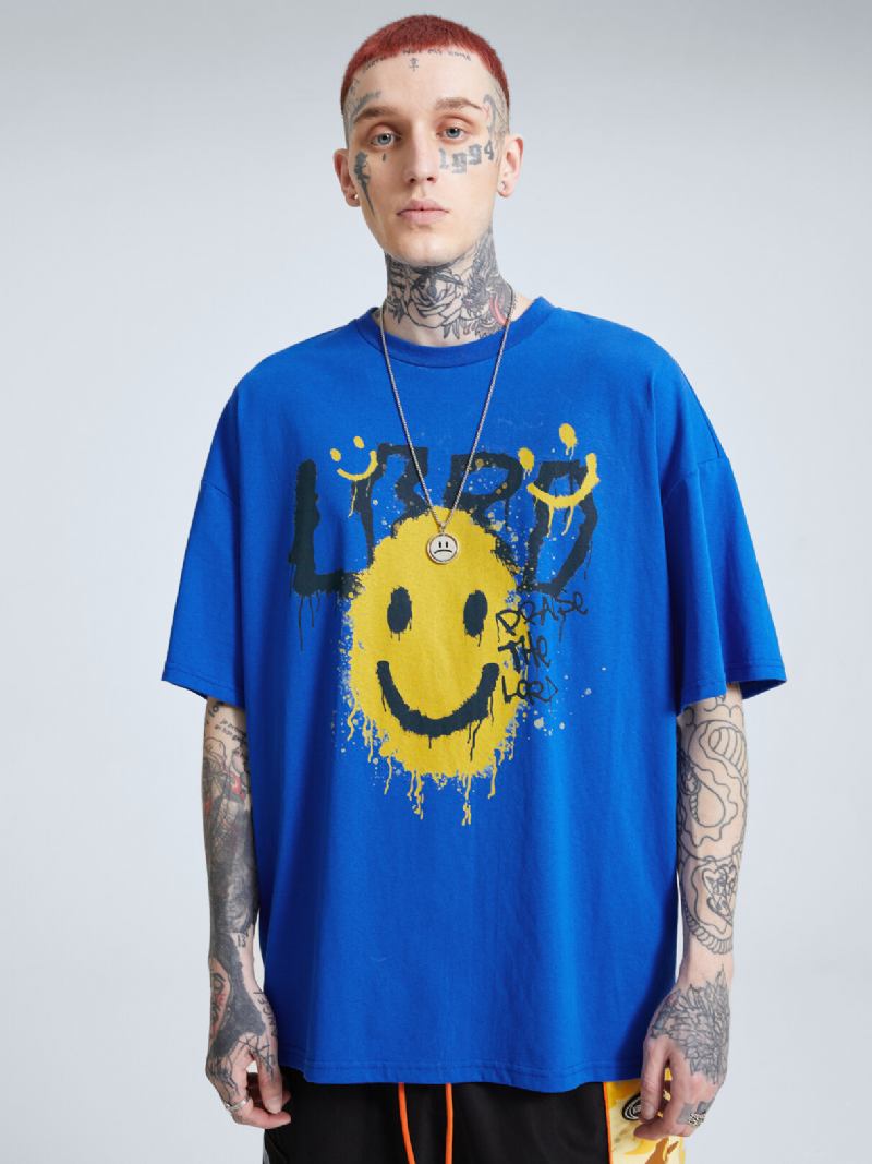 Mænd 100% Bomuld Påskeæg Smile Print Letter Åndbar T-shirt