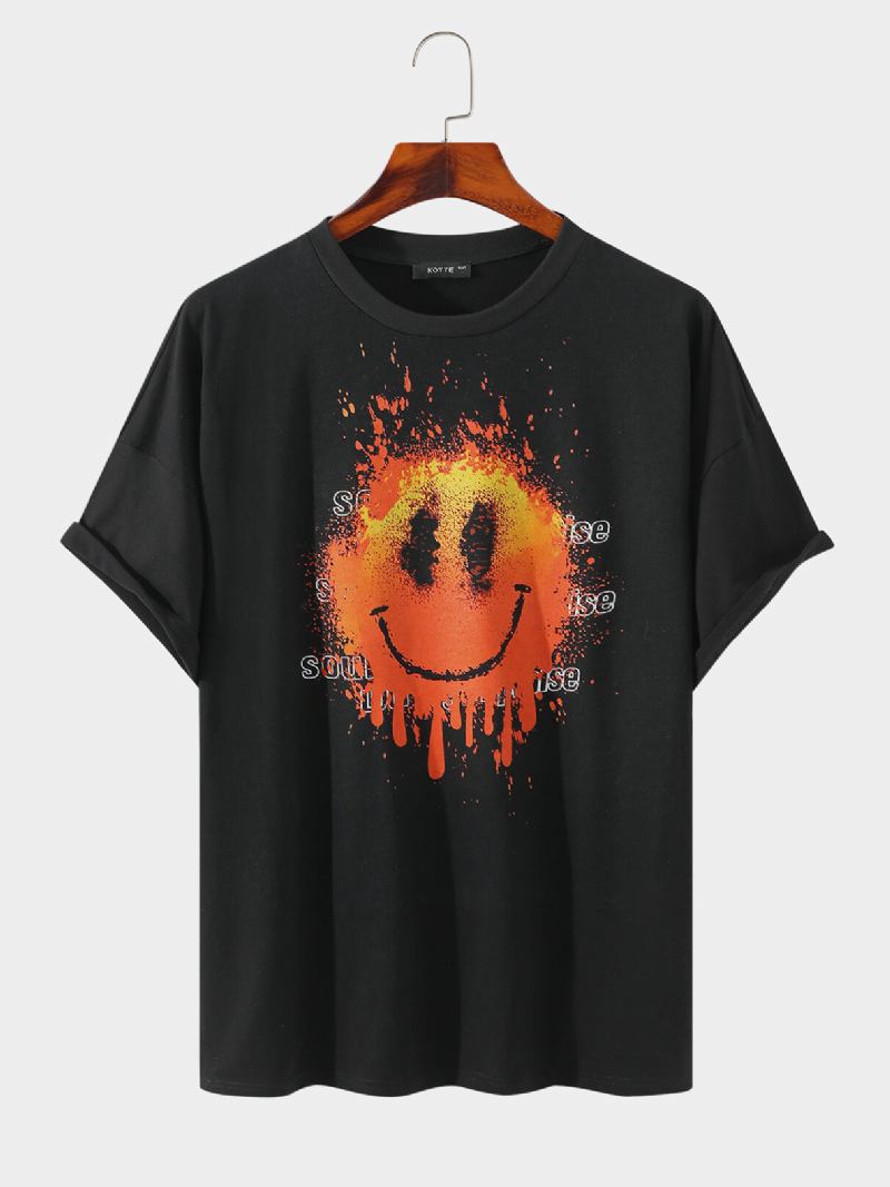 Mænd 100% Bomuld Påskesmil Flammetryk Bogstav Åndbar T-shirt