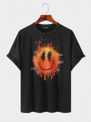 Mænd 100% Bomuld Påskesmil Flammetryk Bogstav Åndbar T-shirt