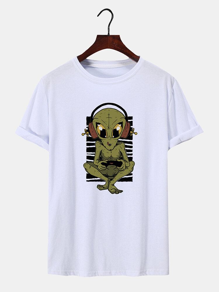 Mænd Alien Mønster Rundhals Manchet Kortærmede Bløde Casual T-shirts