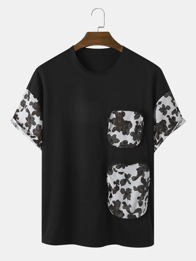 Mænd Blomster Lommesyning Camping Style Bløde Åndbare T-shirts