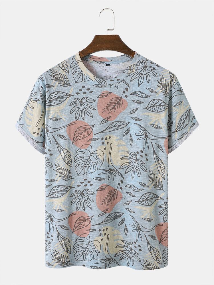 Mænd Bomuld Allover Tropical Print Rundhals Kortærmede Fritids T-shirts