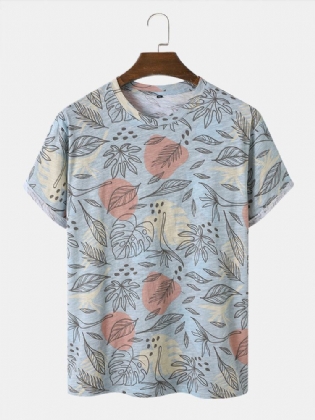 Mænd Bomuld Allover Tropical Print Rundhals Kortærmede Fritids T-shirts