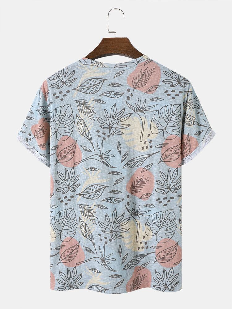 Mænd Bomuld Allover Tropical Print Rundhals Kortærmede Fritids T-shirts