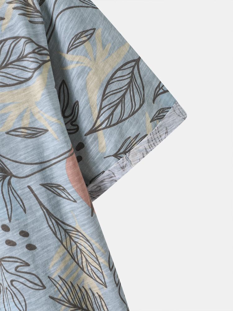 Mænd Bomuld Allover Tropical Print Rundhals Kortærmede Fritids T-shirts