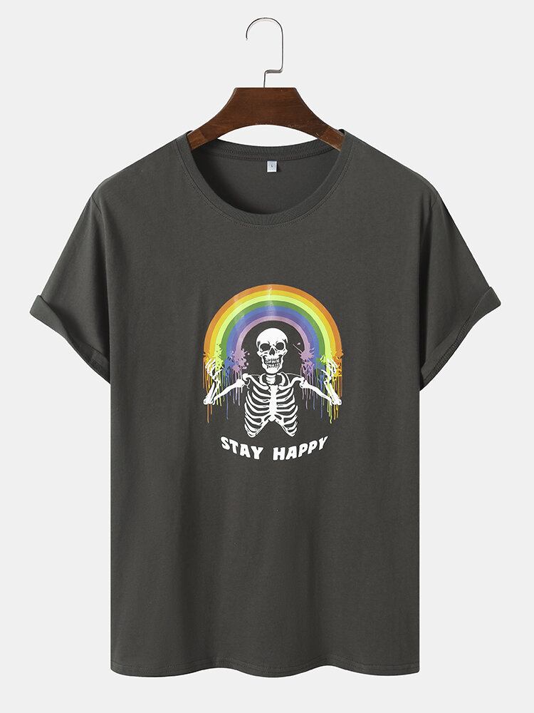 Mænd Bomuld Funny Skull Rainbow Print Fritid Alle Matchede T-shirts