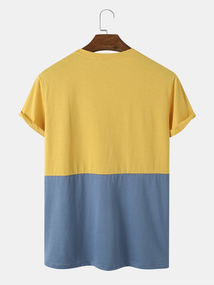 Mænd Bomuld Kontraststribet Colorblock Brystlomme Kortærmet Fritids T-shirt