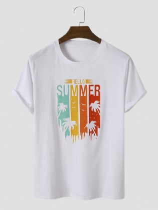 Mænd Bomuld Letter Coconut Tree Hawaii Alle Matchede Hudvenlige T-shirts Med Rund Hals