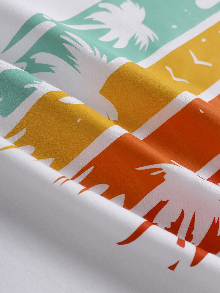 Mænd Bomuld Letter Coconut Tree Hawaii Alle Matchede Hudvenlige T-shirts Med Rund Hals