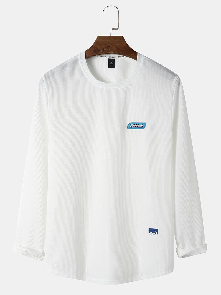 Mænd Bomuld Simple Label Solid Langærmet Buet Hem T-shirts