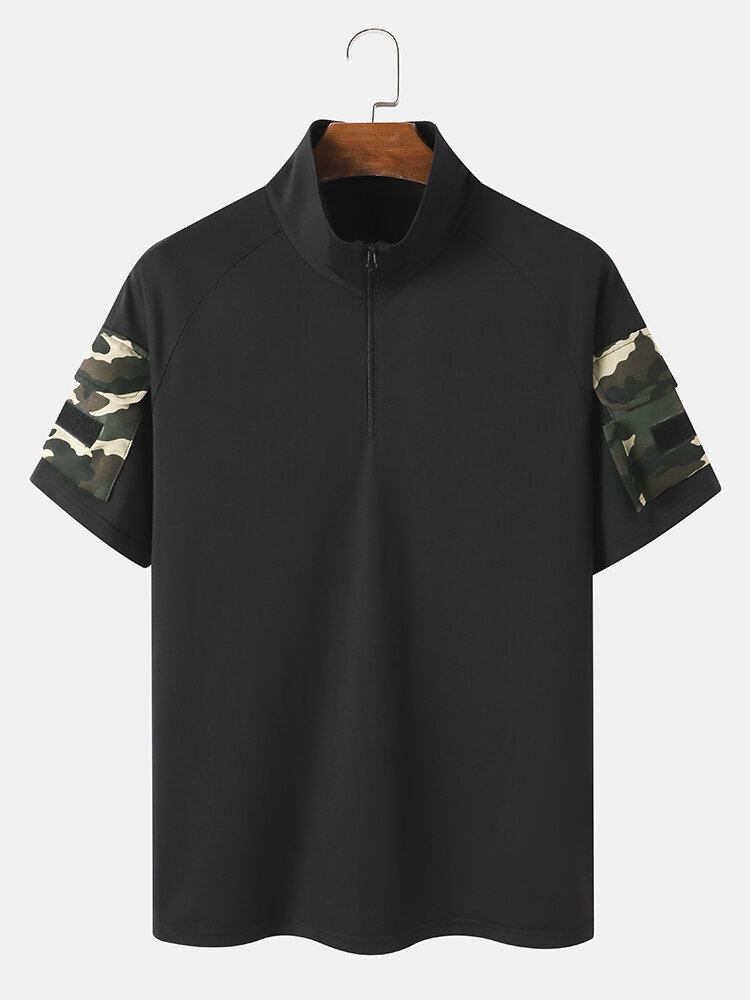 Mænd Camo Dobbeltlomme Velcros Detaljer Casual Hudvenlig Kortærmet T-shirt