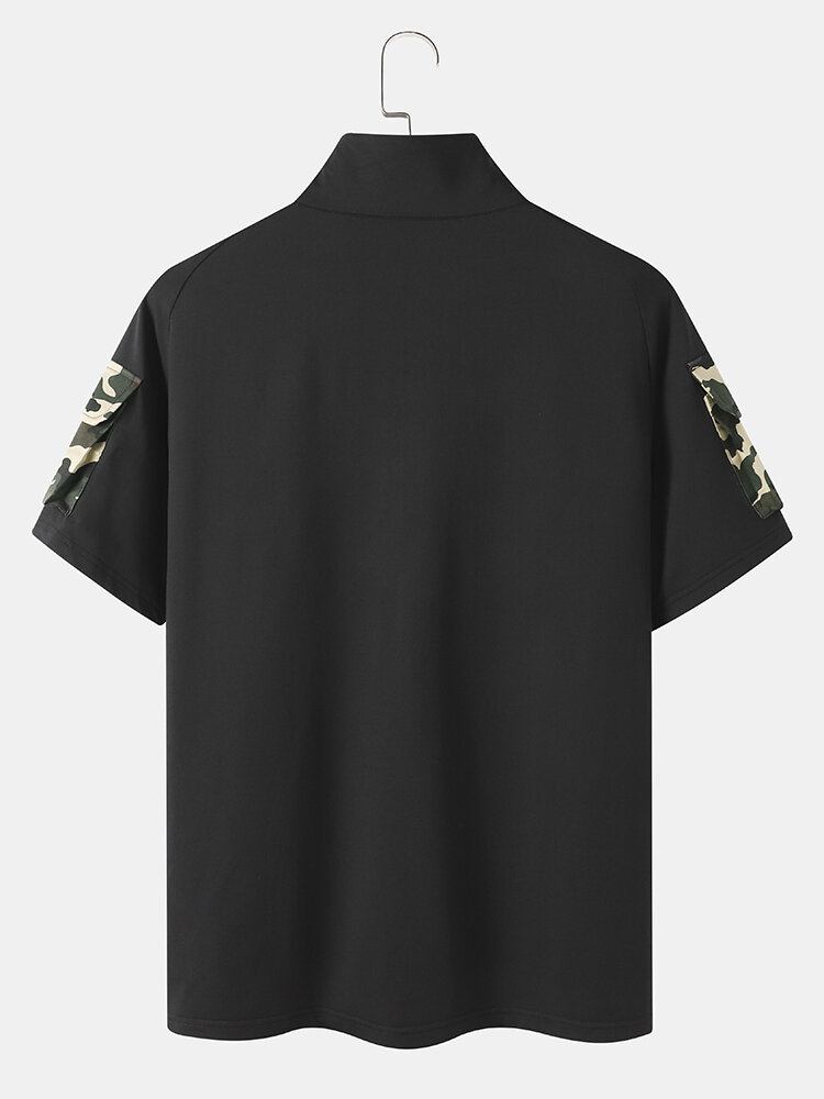 Mænd Camo Dobbeltlomme Velcros Detaljer Casual Hudvenlig Kortærmet T-shirt