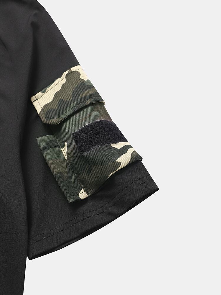 Mænd Camo Dobbeltlomme Velcros Detaljer Casual Hudvenlig Kortærmet T-shirt