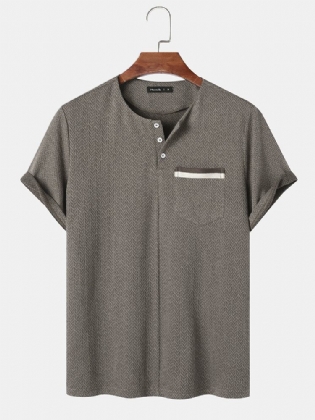 Mænd Chevron Texture Half Button T-shirts Med Korte Ærmer Uden Krave