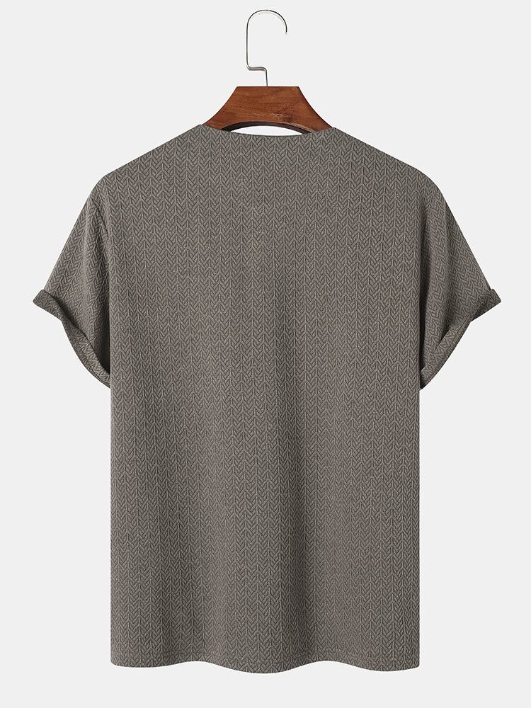 Mænd Chevron Texture Half Button T-shirts Med Korte Ærmer Uden Krave