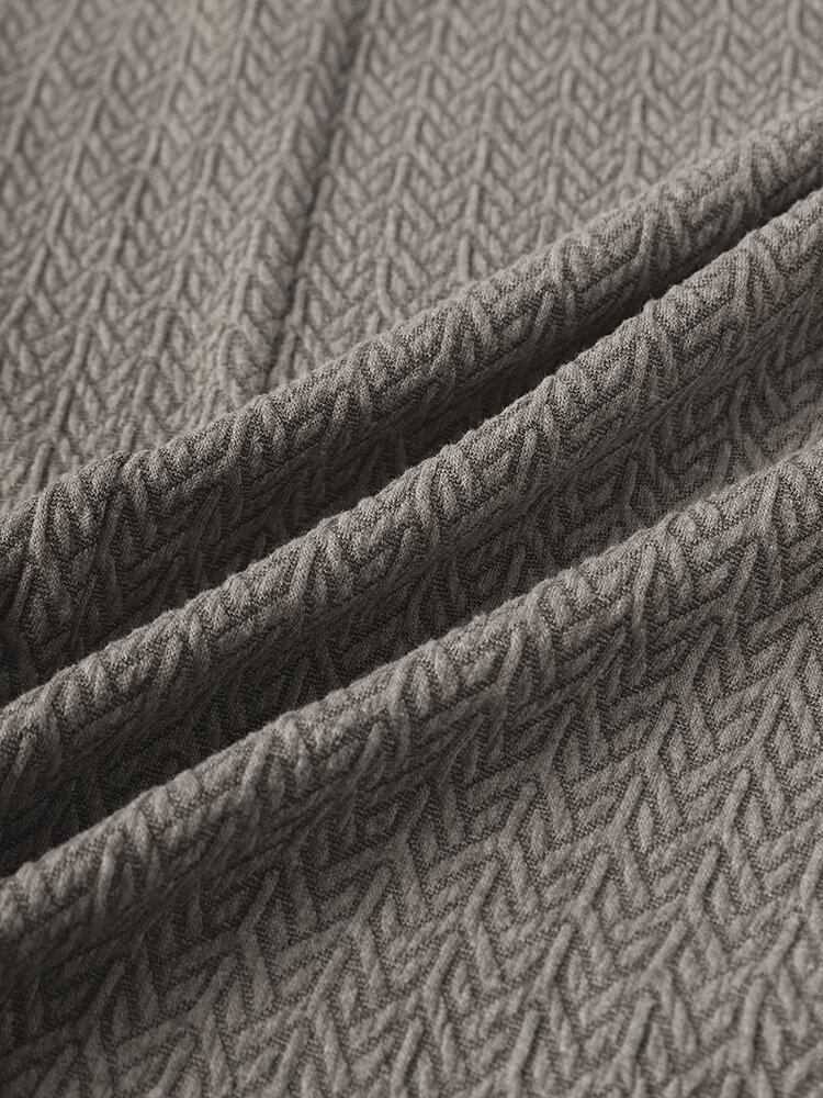 Mænd Chevron Texture Half Button T-shirts Med Korte Ærmer Uden Krave