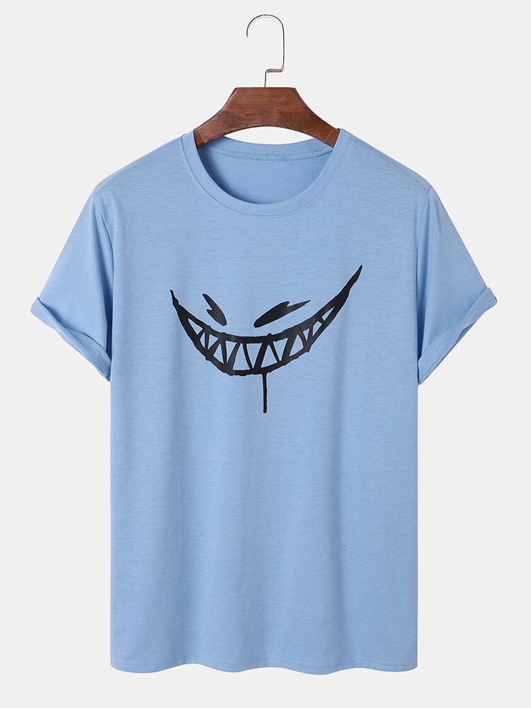 Mænd Evils Smile Print Hem Manchet Alle Matchet Hudvenlig T-shirts Med Rund Hals