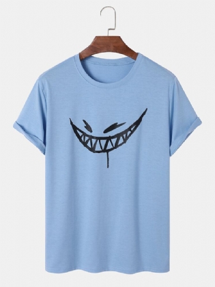 Mænd Evils Smile Print Hem Manchet Alle Matchet Hudvenlig T-shirts Med Rund Hals