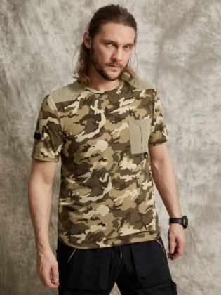 Mænd Gingham Camo Print Enkellommesøm Manchet Hudvenlig Kortærmet T-shirt