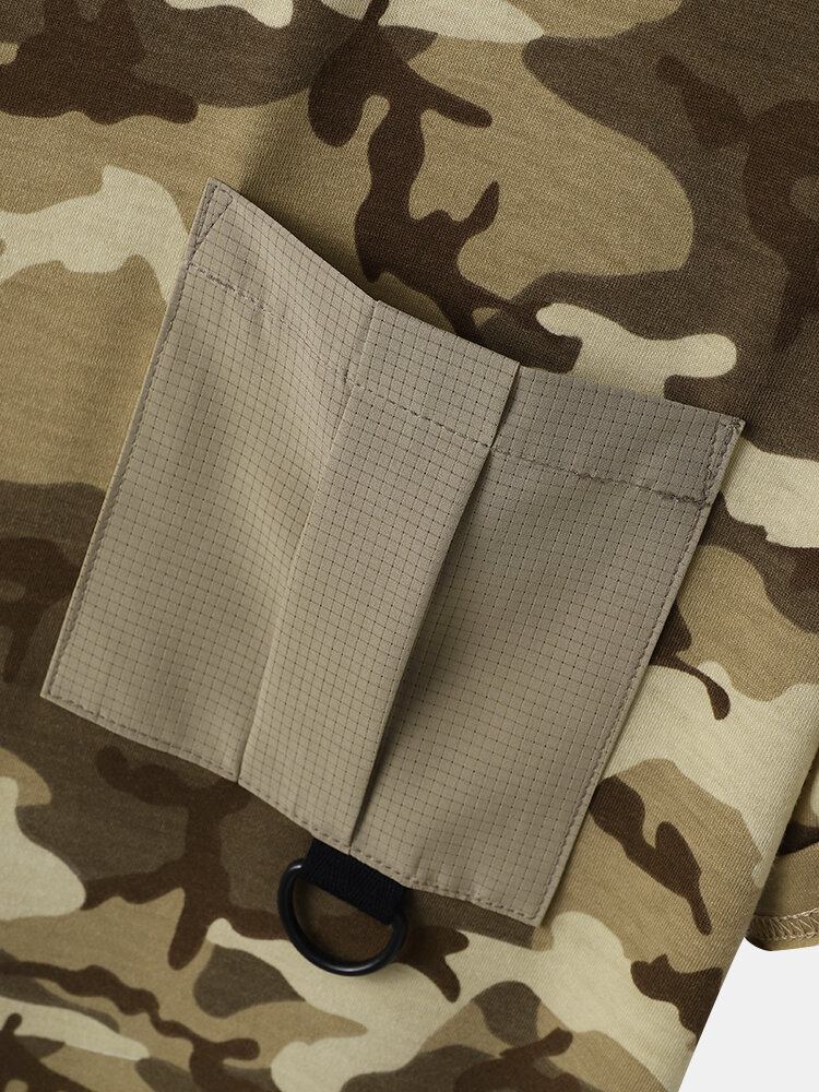 Mænd Gingham Camo Print Enkellommesøm Manchet Hudvenlig Kortærmet T-shirt