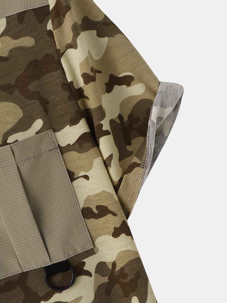 Mænd Gingham Camo Print Enkellommesøm Manchet Hudvenlig Kortærmet T-shirt