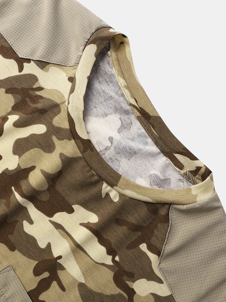 Mænd Gingham Camo Print Enkellommesøm Manchet Hudvenlig Kortærmet T-shirt