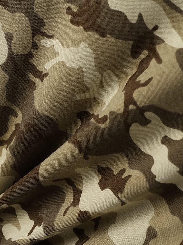 Mænd Gingham Camo Print Enkellommesøm Manchet Hudvenlig Kortærmet T-shirt