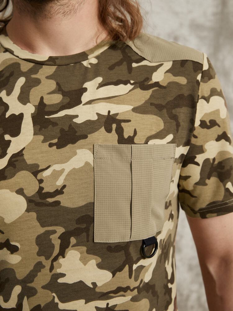 Mænd Gingham Camo Print Enkellommesøm Manchet Hudvenlig Kortærmet T-shirt