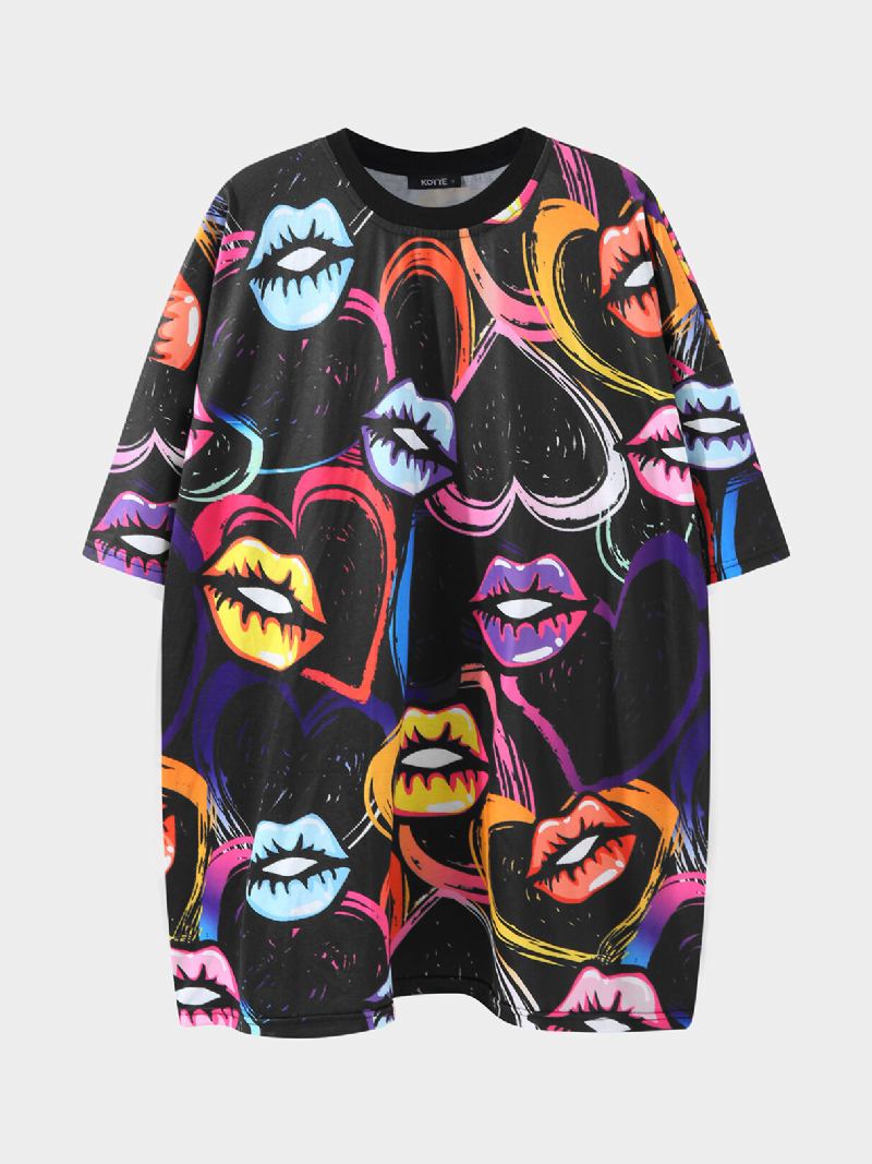 Mænd Heart Lip All Over Print Super Blød Hudvenlig Fritids Kortærmet T-shirt