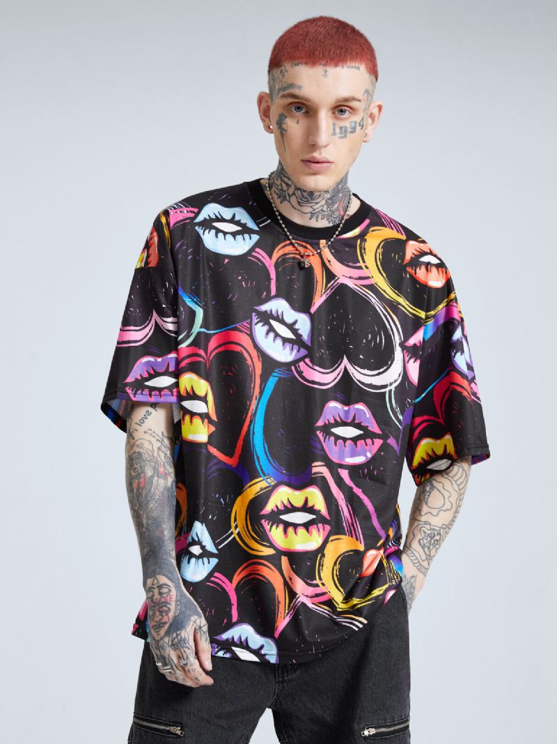 Mænd Heart Lip All Over Print Super Blød Hudvenlig Fritids Kortærmet T-shirt