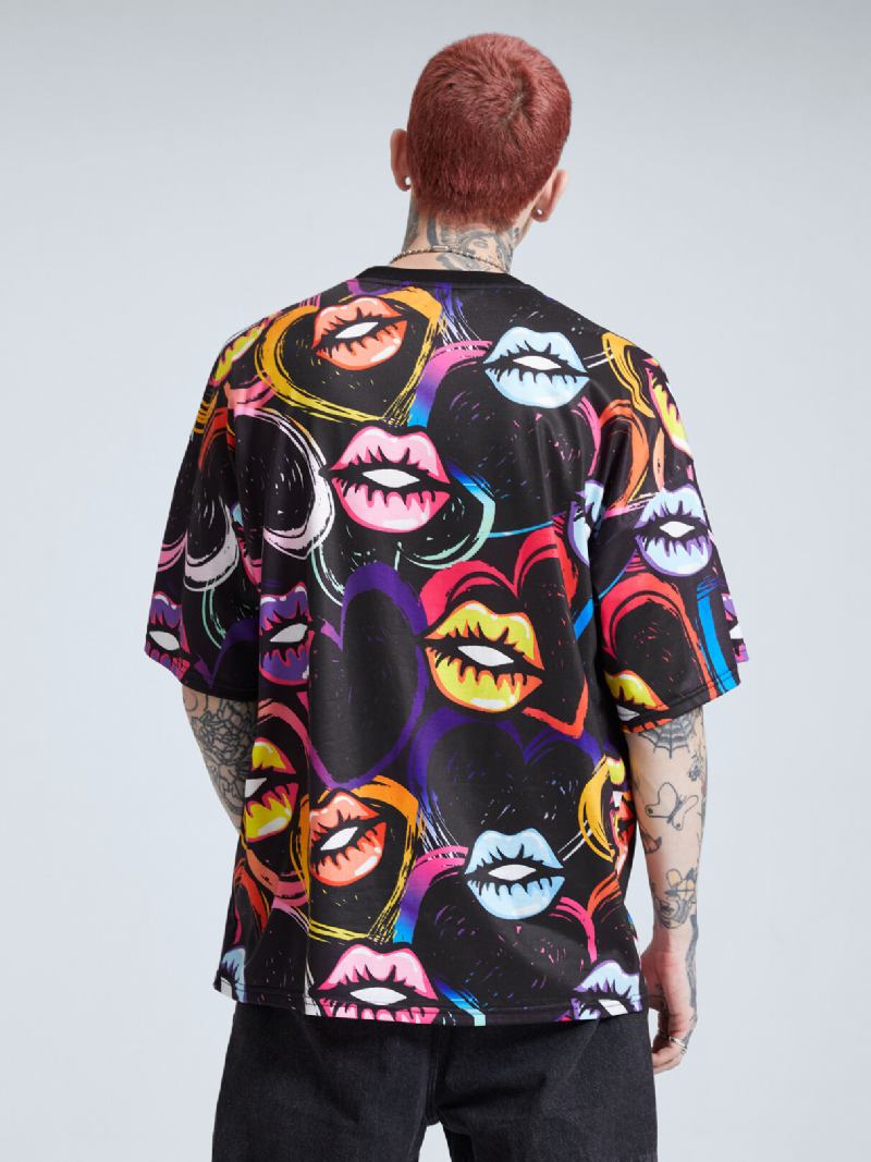 Mænd Heart Lip All Over Print Super Blød Hudvenlig Fritids Kortærmet T-shirt