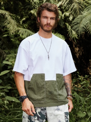 Mænd Hit Pocket Colorblock Side Zip Split Bløde Åndbare T-shirts