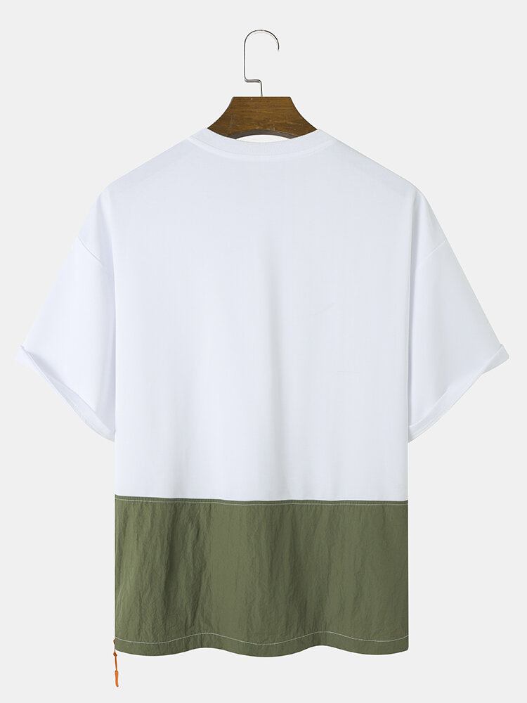 Mænd Hit Pocket Colorblock Side Zip Split Bløde Åndbare T-shirts