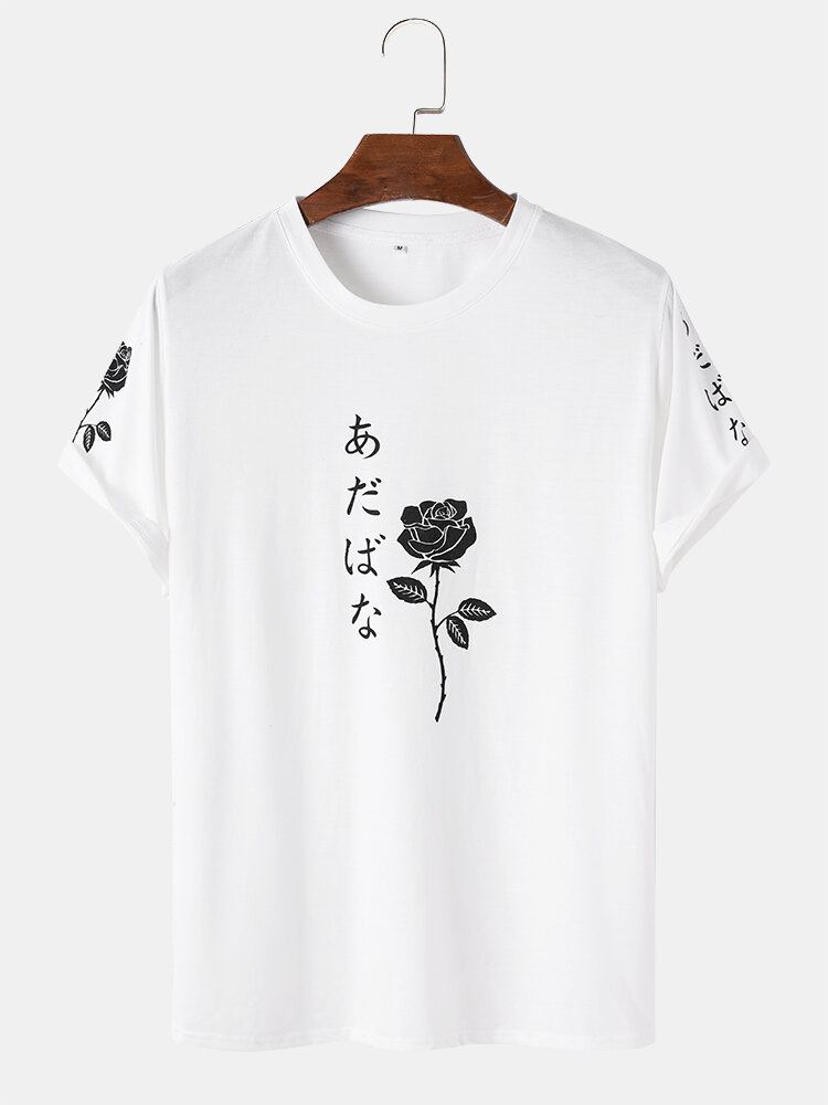 Mænd Japanske Figurer Rose Print Kortærmede T-shirts