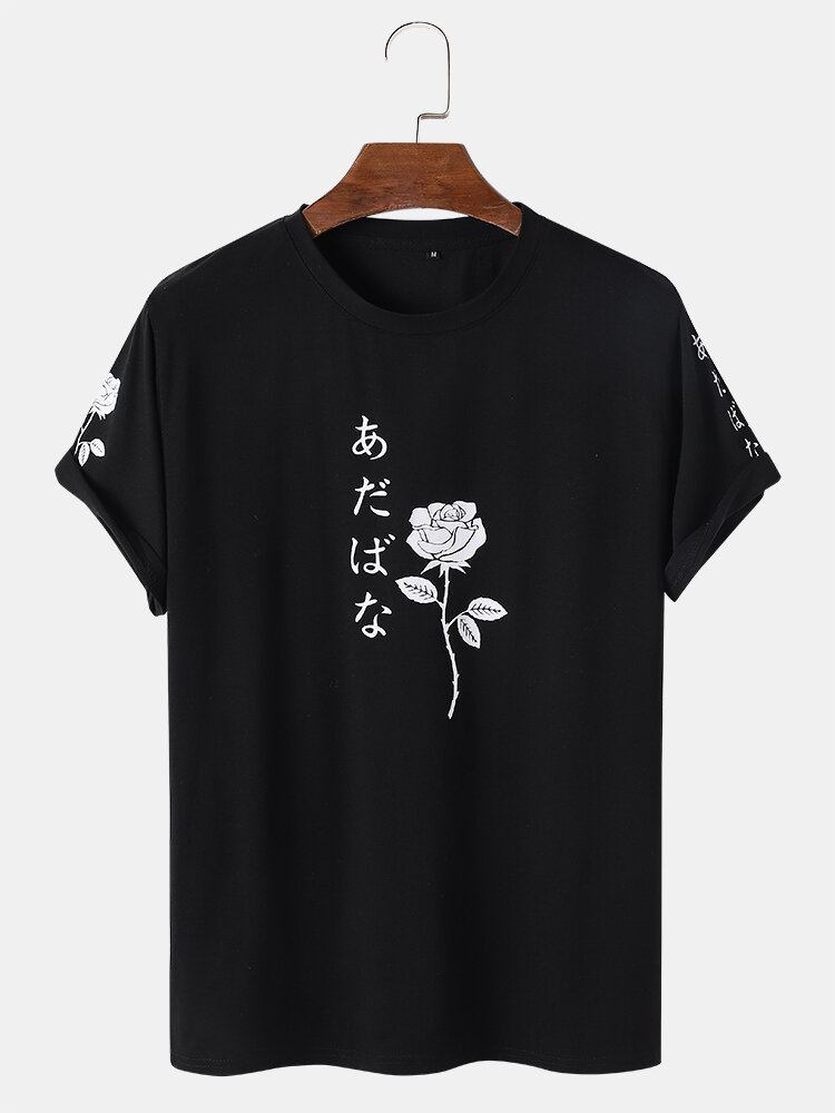 Mænd Japanske Figurer Rose Print Kortærmede T-shirts