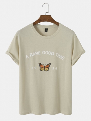 Mænd Letter Grafisk Butterfly Hem Manchet Alle Matchede Hudvenlige T-shirts