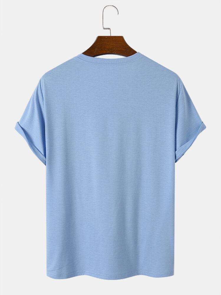 Mænd Letter Icon Print Kortærmede Alle Matchende Hudvenlige T-shirts Med Rund Hals