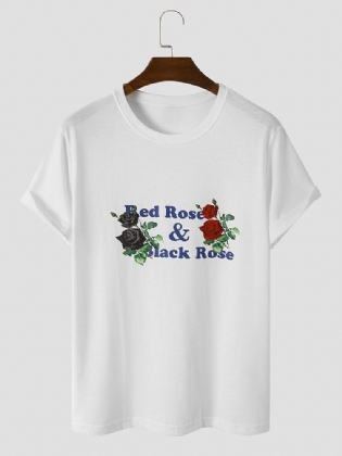 Mænd Letter Rose Print Graceful Alle Matchende Hudvenlige T-shirts Med Rund Hals