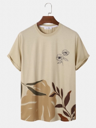 Mænd Med Blomsterblade Print Med Rund Hals Afslappet Kortærmede T-shirts