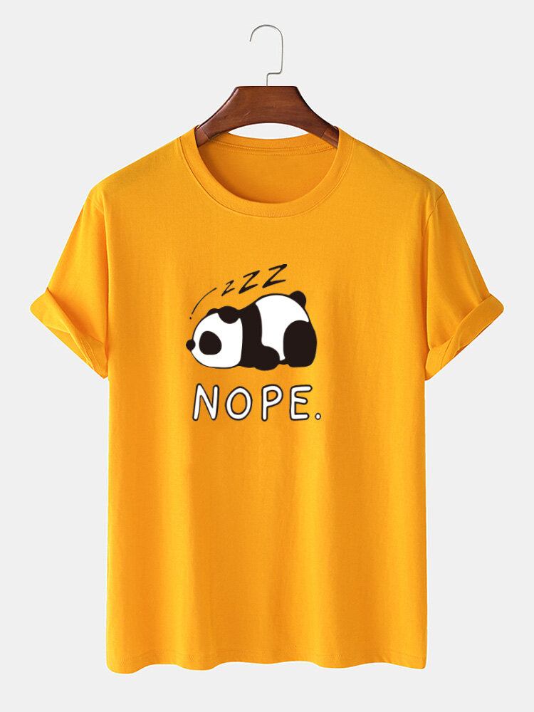 Mænd Nope Panda Print 100% Bomuld Løs Afslappet Kortærmet T-shirt