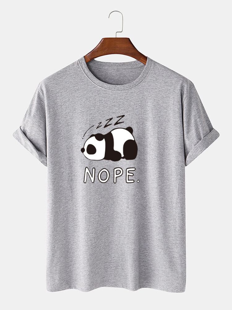 Mænd Nope Panda Print 100% Bomuld Løs Afslappet Kortærmet T-shirt