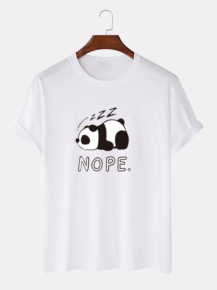 Mænd Nope Panda Print 100% Bomuld Løs Afslappet Kortærmet T-shirt