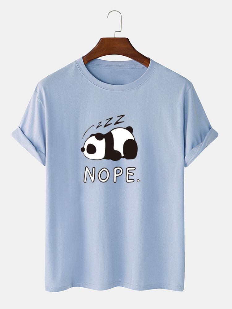 Mænd Nope Panda Print 100% Bomuld Løs Afslappet Kortærmet T-shirt